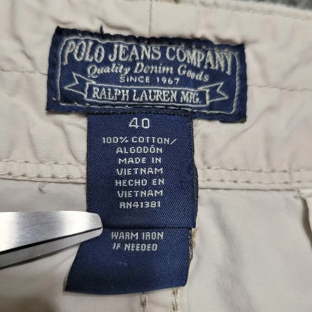 Vintage Y2K Polo Jeans Co Shorts Mens 40 Tan Ralph Lauren Cargo Baggy Streetwear